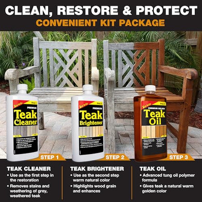 STAR BRITE Teak Kit - Restore Decks, Patio, Outdoor Furniture, Boats & Fine Wood - Marine Grade Teak Cleaner & Brightener Set with Premium Golden Teak Oil Finish - Renew, Refinish & Protect (081202) - style: 32 OZ Kit