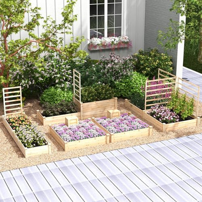 S AFSTAR Raised Garden Bed with Wood Composter, 49" x 49" x 10" Open Base Fir Wood Garden Bed, Outdoor Elevated Garden Box Raised Bed, Above Ground Planter Box for Veggies Fruits Flowers Herbs