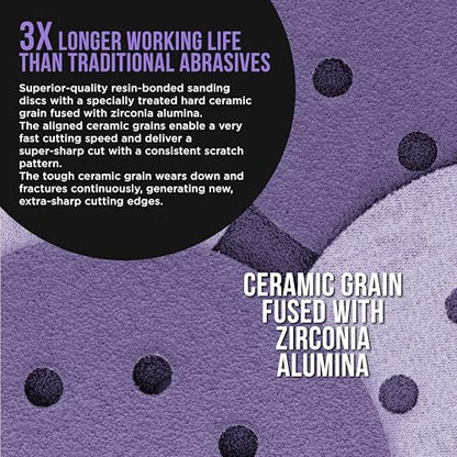 Dura-Gold 60 Grit 5" Purple Film Ceramic Sanding Discs, Box of 25, 8-Hole - style: 60 Grit