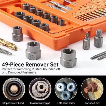 XEWEA 49PCS Screw & Bolt Extractor Set, Left Hand Drill Bit Set - size: 49PCS