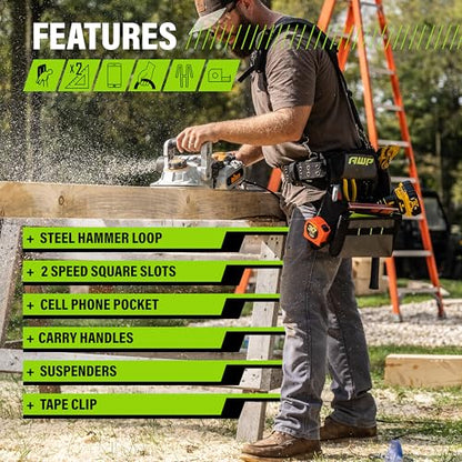 AWP Tool Belt Tool Rig, Durable Premium Utility Belt Organizer for Men & Women, Utility Work, Electrician, Mechanic - style: TrapJaw Pro Tool Rig