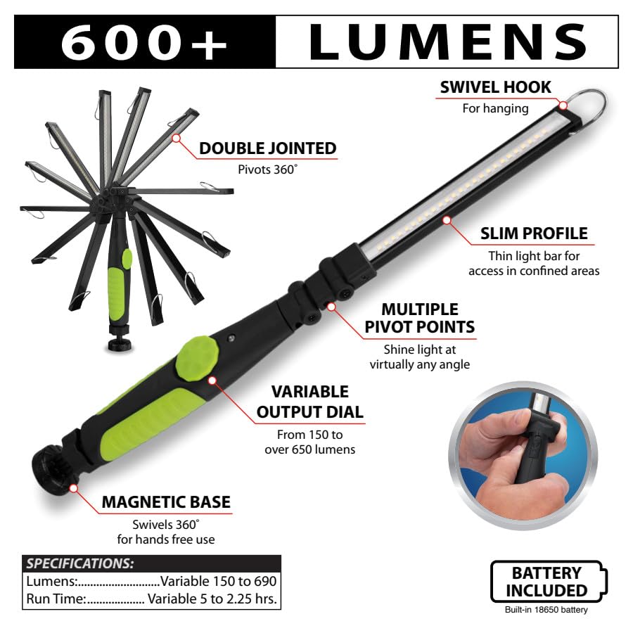 Performance Tool W2232 650 Lumen Rechargeable Folding Slim Work Light - style: 650+LM Li-Ion Folding Slim Work Light