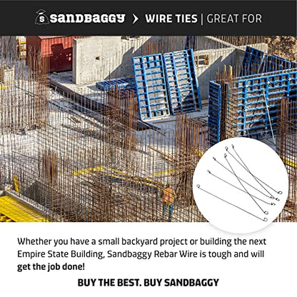 Sandbaggy Double Loop Rebar Wire Bar Ties | 16 Gauge | Made of Industrial Grade Wire | Great for Securing Rebar, Sandbags & More | Extra Long Length (18 Inch Length, Pack of 1000) - size: 18 Inch Length, style: Pack of 1000