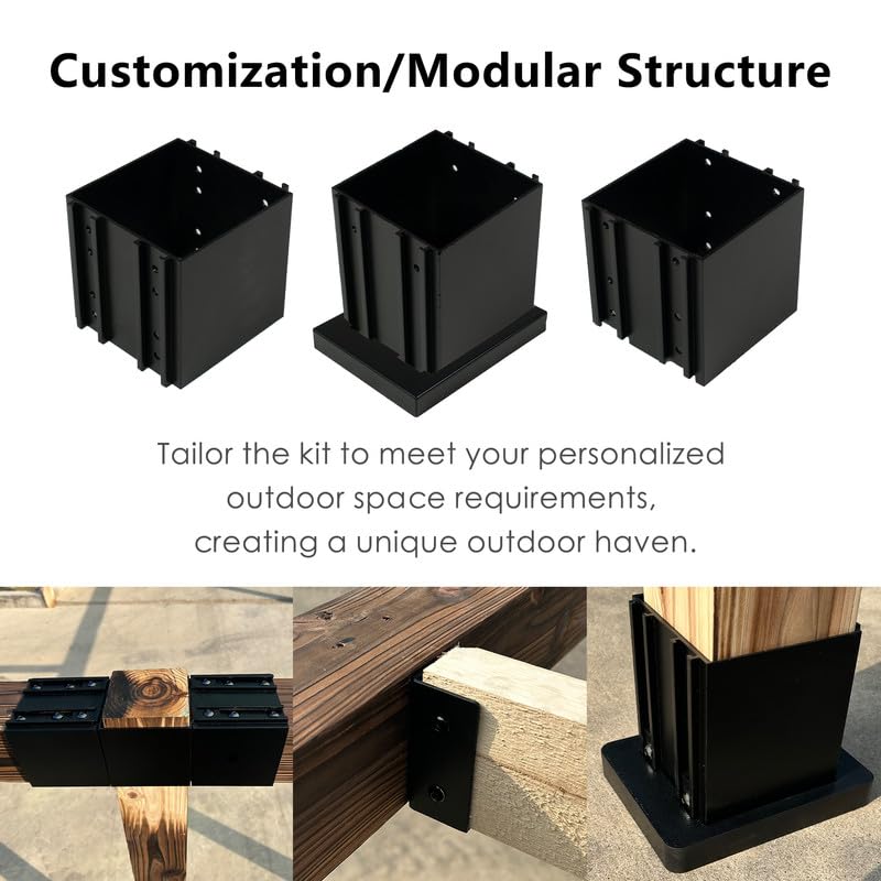 Kozyard 2 Sets DIY Pergola Brackets 3-Way Right Angle Corner Bracket - color: Black/2Sets