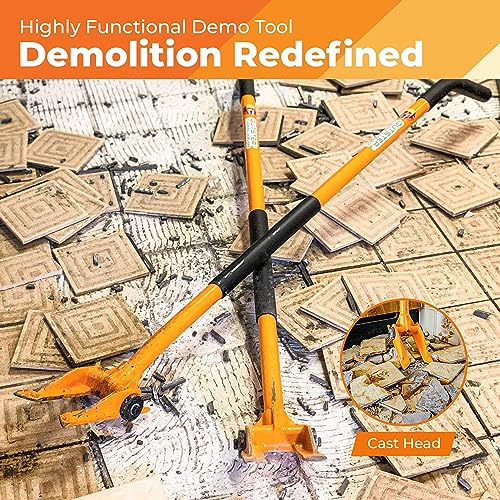 48" Wall & Ceiling Demo Bar – Lightweight 7 lb Oval-Handle Steel Pry Bar, Crowbar & Nail Puller – Steeper Head Angle for Easy Overhead Demolition – for Contractors & Firefighters