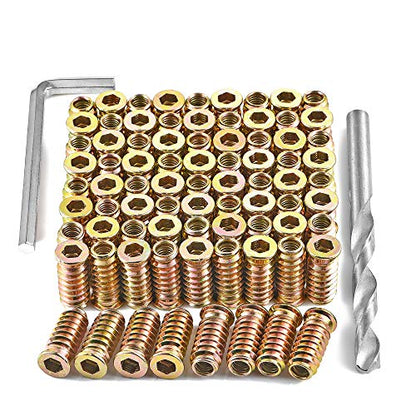 80Pcs 1/4"-20x25mm Hex Nut Inserts Wood Threaded Fastener for Furniture - color: 80 Pcs 1/4"-20 x 25mm