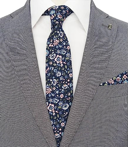 Cotton 2.5-Inch Skinny Floral Tie and Pocket Square Set for Men - color: 13