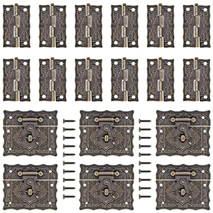 6 Sets Retro Hinges Hasp Latch Buckle with Hinges for Tool & Jewelry Boxes - color: K5_4
