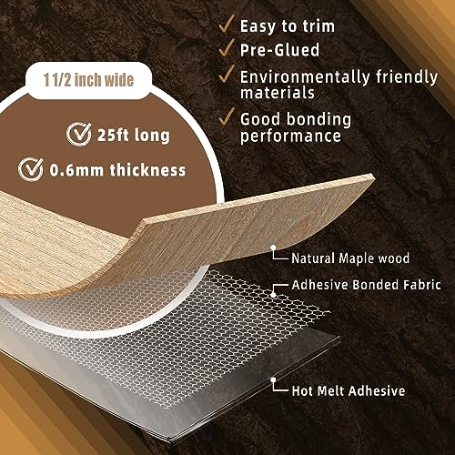GSCIT Club Maple Edge Banding, 1 1/2 inch x 25ft Wood Edge Banding Pre-glued Flexible, Veneer Tape Banding for Cabinet - color: Maple, size: 1 1/2"x 25ft