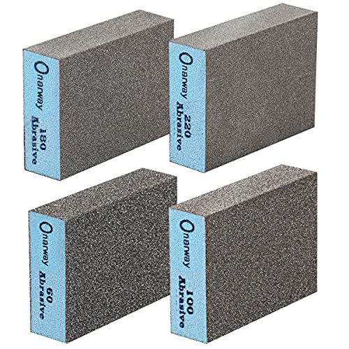 Onarway Sanding Blocks 4 Pack Wet and Dry Dual-use Sandpaper Sponges - size: Kit-4PCS