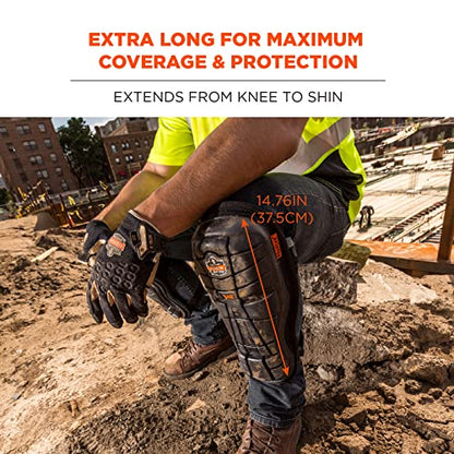 Ergodyne - 18442 ProFlex 342 Professional Knee Pads, Protective Extra Long Cap, Injected Gel Padded Technology, Adjustable Straps, Black
