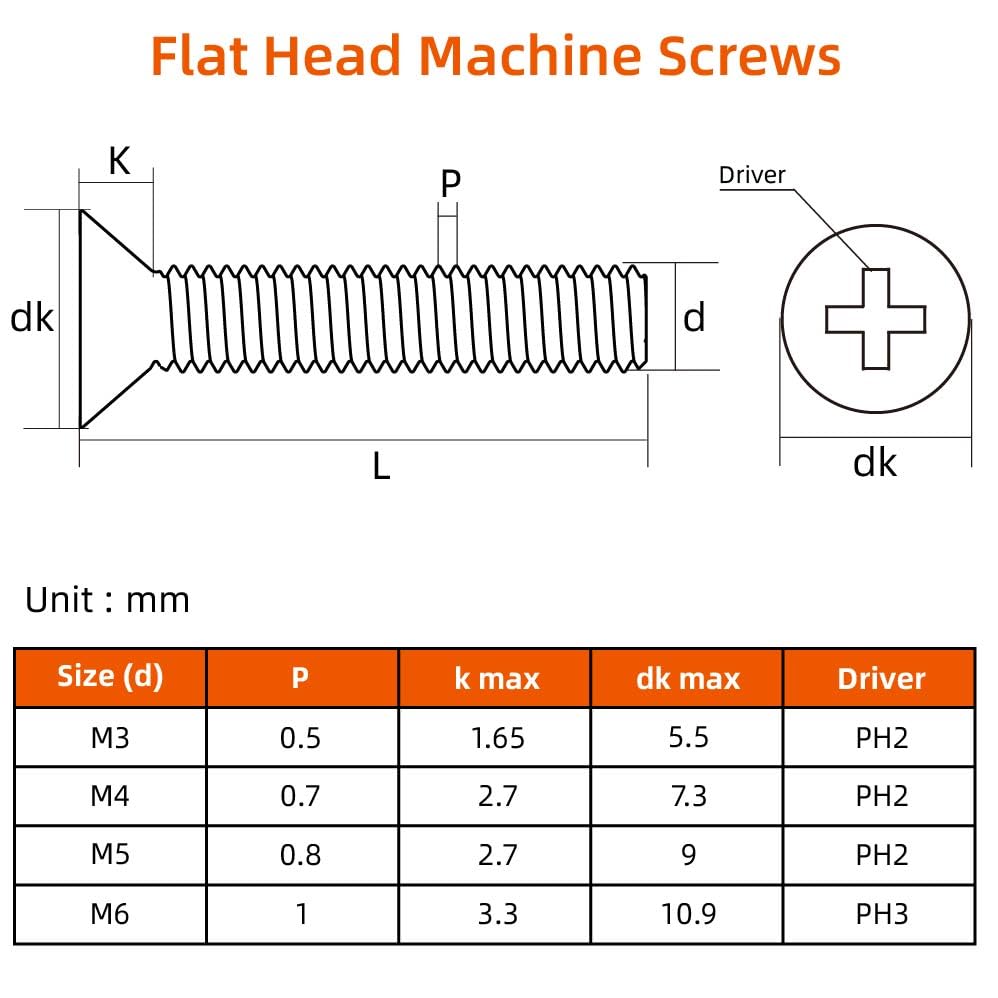 M4 x 25mm Flat Countersunk Head Machine Screws, Cross Screw, 304 Stainless Steel 18-8, Black Finish, 50 PCS - size: M4 x 25mm
