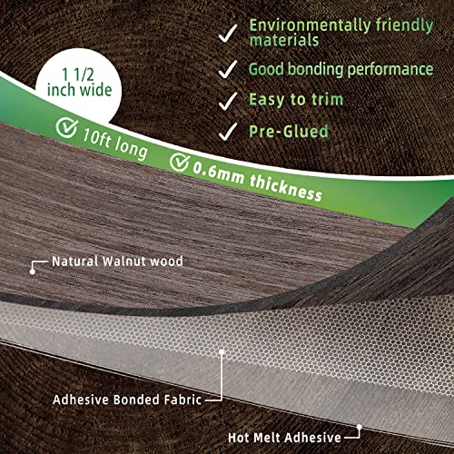 Walnut Edge Banding, 1 1/2 inch x 10ft roll of Veneer Real Wood Edge Banding Pre-glued Flexible, Tape Banding for Cabinet Repair - color: Walnut, size: 1 1/2"x 10ft