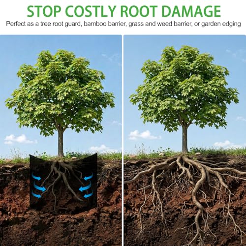 Convivium Tree Root Barrier 12in x 15ft x 60mil, Recycled HDPE Root & Bamboo Barrier Roll for Landscape Edging, Grass & Weed Control, Protect Sidewalks & Driveways - size: 12in x 15ft x 60mil