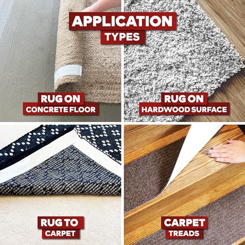 XFasten Double-Sided Carpet Tape for Area Rugs, 2 Inch x 30 Yards- 6 Packs (540 Ft), Heavy Duty Grippy Residue-Free Silicone Adhesive Keeps Rugs in Place on Hardwood, Laminate and Tile Floors - size: 2-inch x 30 yards - 6 packs (540 ft)