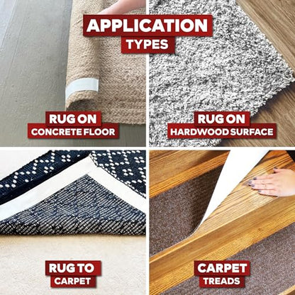 XFasten Double-Sided Carpet Tape for Area Rugs, 2 Inch x 30 Yards- 6 Packs (540 Ft), Heavy Duty Grippy Residue-Free Silicone Adhesive Keeps Rugs in Place on Hardwood, Laminate and Tile Floors - size: 2-inch x 30 yards - 6 packs (540 ft)