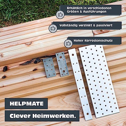 HELPMATE Perforated Plates 60 x 240 mm – Pack of 12 – Galvanised - size: 60x240 mm