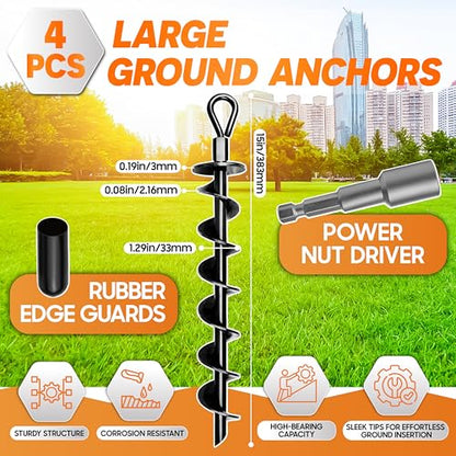 [Premium] 4PCS Ground Anchors Screw in & Power Nut Driver, Swing Set Anchor