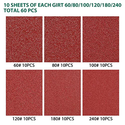 60PCS Triangular Sander Sandpaper, HYCHIKA Detail Sander Sandpaper Assorted 60/80/100/120/180/240 Grits with 6 Holes for Wood Sanding, Fit 3.92inch Qscillating Multi Tool Sander Machine - style: Detail Sander