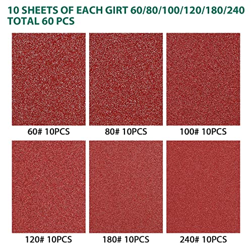 60PCS Triangular Sander Sandpaper, HYCHIKA Detail Sander Sandpaper Assorted 60/80/100/120/180/240 Grits with 6 Holes for Wood Sanding, Fit 3.92inch Qscillating Multi Tool Sander Machine - style: Detail Sander