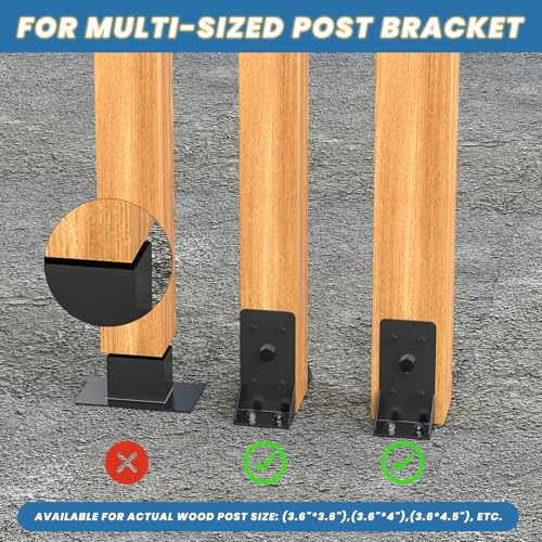 4x4 Post Base 2 Pcs,Inner Size 3.6"x3.6" Post Anchors, - size: 4x4