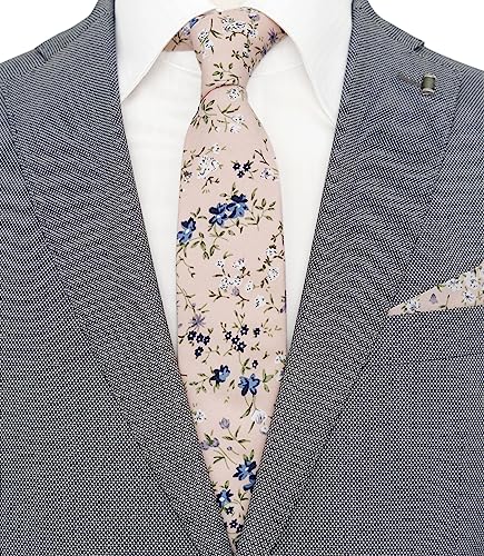 Cotton 2.5-Inch Skinny Floral Tie and Pocket Square Set for Men - color: 11