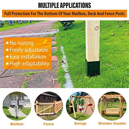 Stainless Steel Adjustable (Range 3.3"-6") Post Protector, Protects Wooden Mailboxes and Fences from Lawnmower and rain Damage (Black, 4 Set) - color: Black, size: 4 set