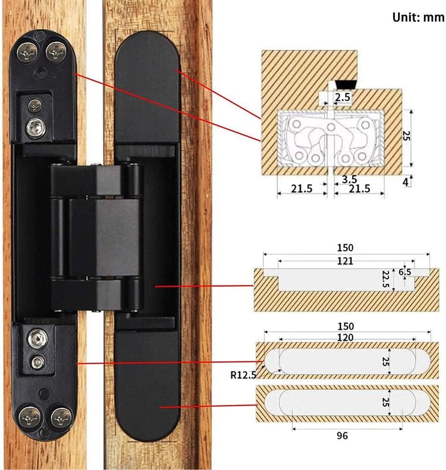 Ranbo 6 Inch Hidden Door Hinge, 3D Adjustable, Zinc Alloy Hardware Kit - size: 6 inch Black