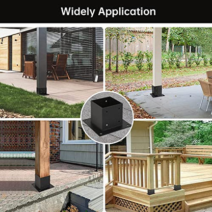 4×4 Post Base 4 Pcs,Deck Post Brackets,Inner Size 3.5"x3.5" Thick Steel Fence Post Anchor Base,Black Powder Coated Heavy Fence Post,for Supports Porch Railing Post Holders Pergola Brackets - size: 4 Pack Post Base 4x4"