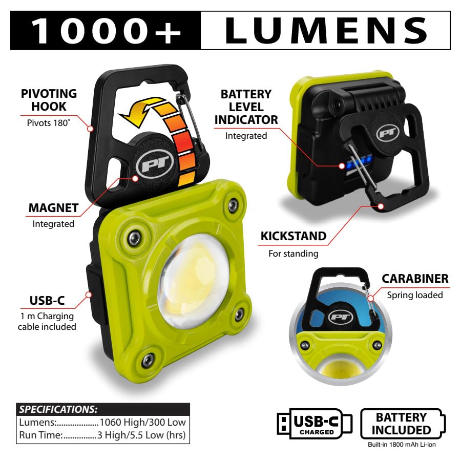 Performance Tool W2689 Rechargeable 1000 Lumen LED Utility Work Light - style: 1000LM Li-Ion Utility Work Light