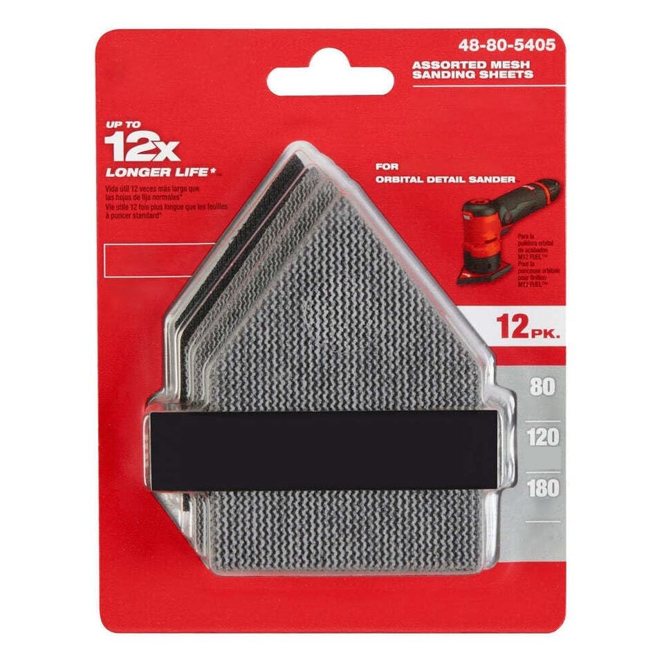 for Milwaukee 48-80-5405 80/120/180 Grit Sheets for M12 Orbital Sander - 12 PK