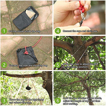 Hand Chain Saw for High Limb Tree Branch with 50 Inch Long Chainsaw 34 Blades on Double Sides and Two 5M Ropes, Easy for Cutting High Branch Upon 7M, Perfect Survivalist Tool & Camping Garden Gear.