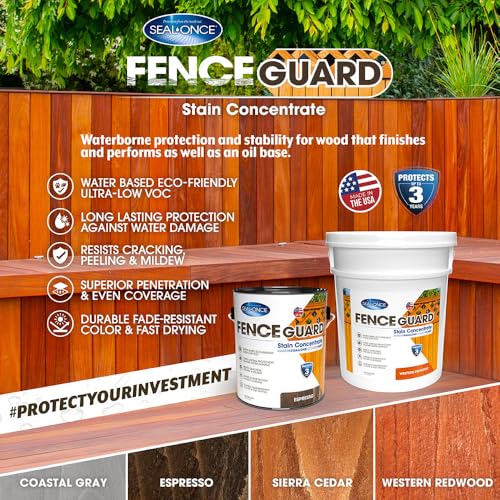 SEAL-ONCE Fence Guard Water-Repellent Wood Stain, Espresso, 1 Gallon - color: Espresso, size: 1 Gallon