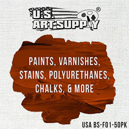 US Art Supply 1 inch Foam Sponge Wood Handle Paint Brush Set, 50-Pack