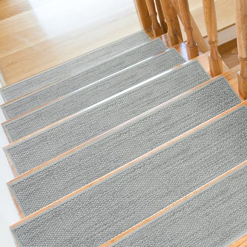 SMILOOL Stair Treads Non Slip for Wooden Steps Indoor 9" x 36" 15 Pack Extra Wide Stair Tread Carpet Stairs Runner, Step Pads with Reusable Adhesive for Dogs Kids Elders, Machine Washable, Light Grey - color: Light Grey, size: 9 x 36 inch