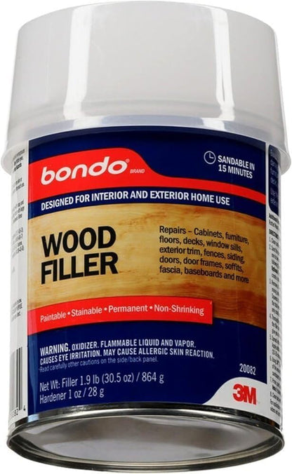 Bondo 20082 Wood Filler, Paste, Pungent Styrene, Yellow, 1 qt Can, Sold as 3 Pack