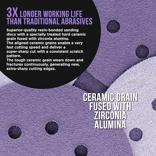 Dura-Gold 40 Grit 5" Purple Film Ceramic Sanding Discs, Box of 25, 8-Hole - style: 40 Grit