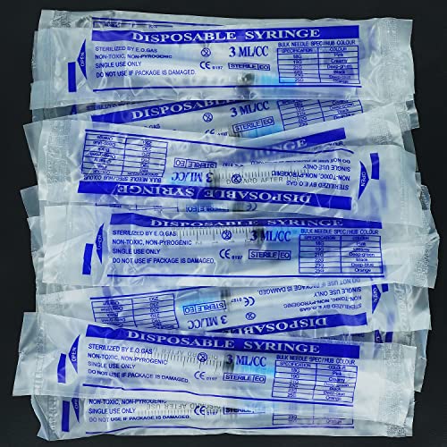 20 Pack 3ml Industrial Syringes with 23Ga 1 Inch, Plastic Disposable Syringe for Scientific Labs, Liquids Refilling and Measuring