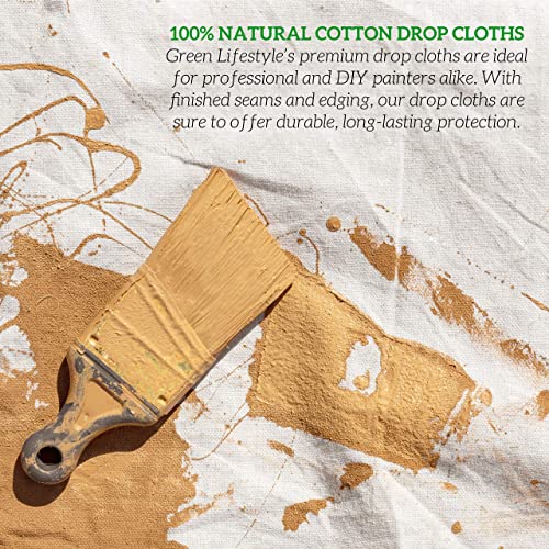 GREEN LIFESTYLE All Purpose Canvas Drop Cloths - Drop Cloth for Painting, Floor Cover, Heavy Duty Protection for Furniture & Surfaces, Reusable Painters Canvas Tarp for Renovation & Home (4x10) - size: 4x10