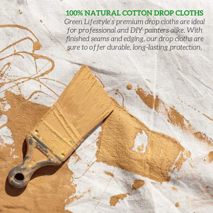 GREEN LIFESTYLE All Purpose Canvas Drop Cloths - Drop Cloth for Painting, Floor Cover, Heavy Duty Protection for Furniture & Surfaces, Reusable Painters Canvas Tarp for Renovation & Home (4x10) - size: 4x10