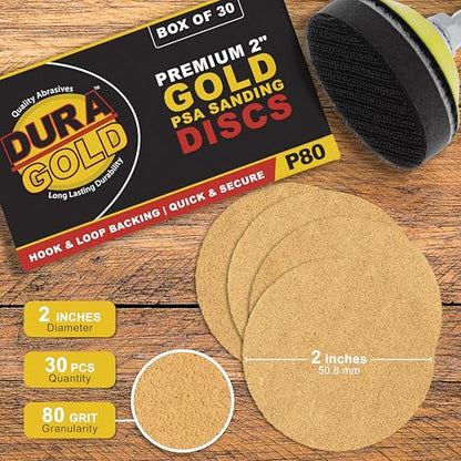 Dura-Gold Premium 2" Gold Hook & Loop Sanding Discs - 80 Grit (Box of 30) - size: 80-Grit