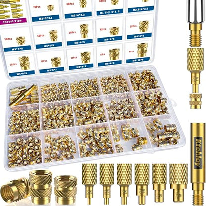 513 Metric Threaded Inserts with Heat Set Insert Tips, M2 M2.5 M3 M4 M5 M6 Female Thread Knurled Nuts Assortment Kit, for Plastic and 3D Printing Components - size: M2 M2.5 M3 M4 M5 M6