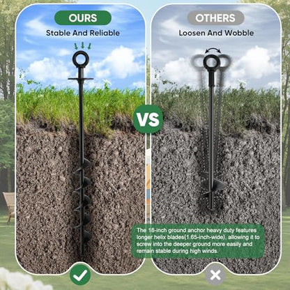 Garden Stakes 18" Heavy Duty Tree Stakes Ground Anchors with Straps & Steel Cable - Screw in Spiral Earth Anchors for Plant Support, Shed, Trampoline, Swing Set - Secure Against High Winds (6) - size: 6×18in(with10 clips)