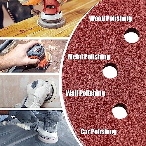165PCS Sanding Discs 5 Inch 8 Hole, Orbital Sander Sandpaper, 5 Sanding Disc Hook and Loop Include 40/60/80/120/150/220/320/400/600 Assorted Grits Sandpaper, for Random Orbital Sander - style: 165Pcs Red sandpaper for 'DIY'