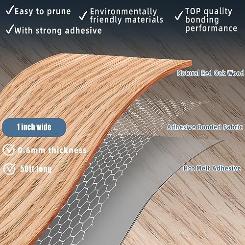 Red Oak Edge Banding, 1 inch x 50ft Plywood Veneer Wood Edge Banding, Preglued Wood Tape Banding for Cabinet Repair - color: Red Oak, size: 1"x 50ft