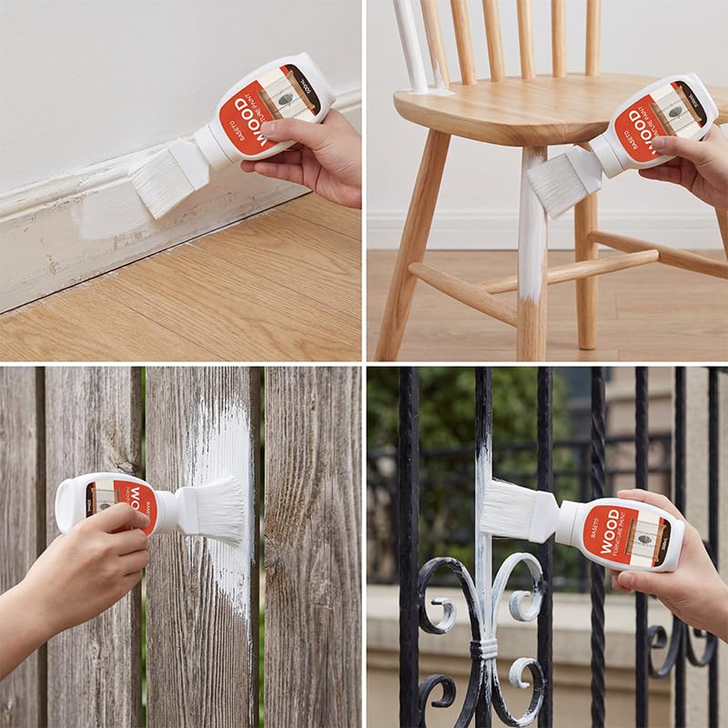 Wood Paint - 2 In 1 Touch-Up Paint for Furniture, Cabinets, Wood, No Sanding, Fast Drying, Water Based Multi Surface(16Oz, White)