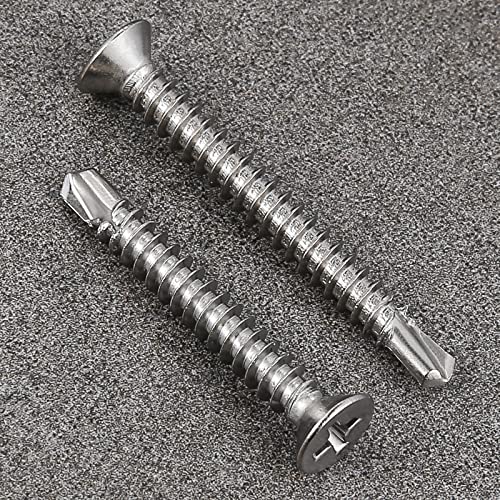 Wensilon（600pcs）#8×1/2”for Sheet Metal Self-Tapping Screws 410 Stainless Steel Flat Head High-Strength Quick self-Drilling Screws - color: Silver, size: #8X1/2"
