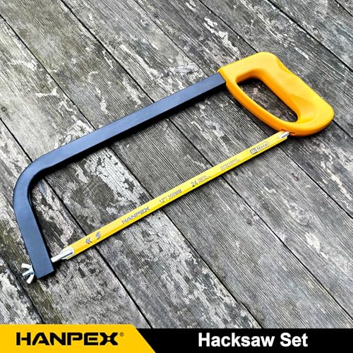 Hanpex 12in. High-Tension Hacksaw Frame with 5pcs Extra Bi-metal Blades, Hand Saw Suitable for Metal, wood, PVC, Carpentry - style: Hacksaw with 5pcs Bi-metal blades