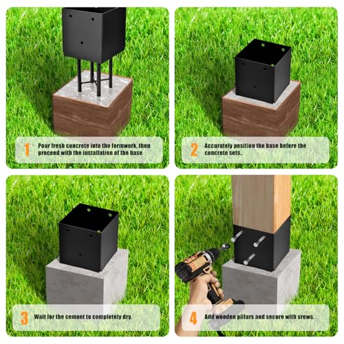 2 Pack 6x6 Metal Post Base Holder Bracket for Concrete Deck (Black) - size: 6IN, style: 2Pcs