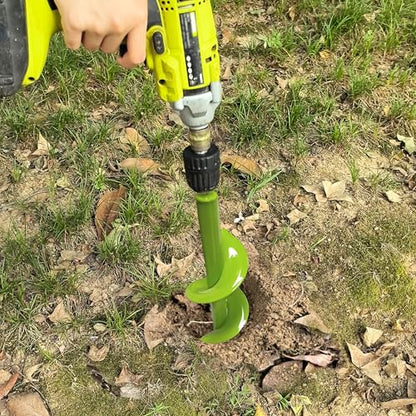 TCBWFY 4"x12" Auger Drill Bit for Planting and Digging Holes, Garden Plant Flower Bulb Rapid Bulb Planter Earth Auger Bit Post or Umbrella Hole Digger for 3/8" Hex Drive Drill - size: 4"x12"-Green